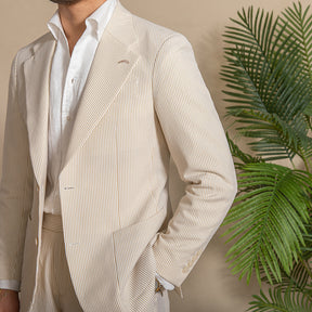 Men's Casual 2 Pcs Suit Cotton Linen Notch Lapel Pinstripe Suits
