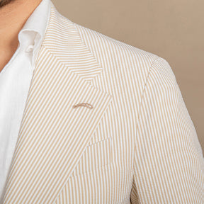 Men's Casual 2 Pcs Suit Cotton Linen Notch Lapel Pinstripe Suits
