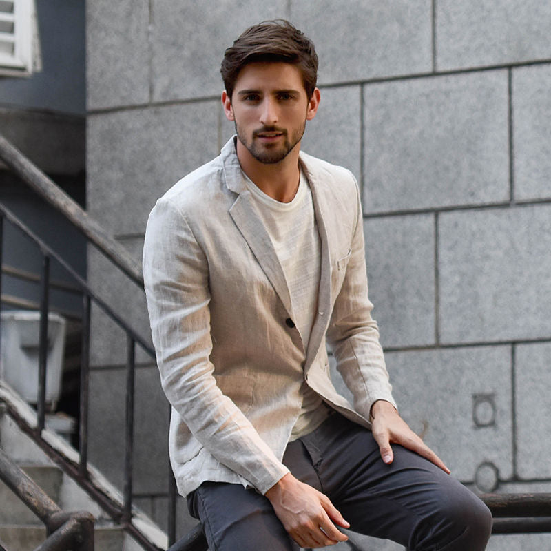 Men's Casual Summer Slim Fit Linen Notch Lapel Blazer
