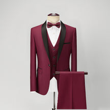 Formal Men's Slim Fit Classic Burgundy Groom Shawl Lapel Tuxedo 3 Piece Suits