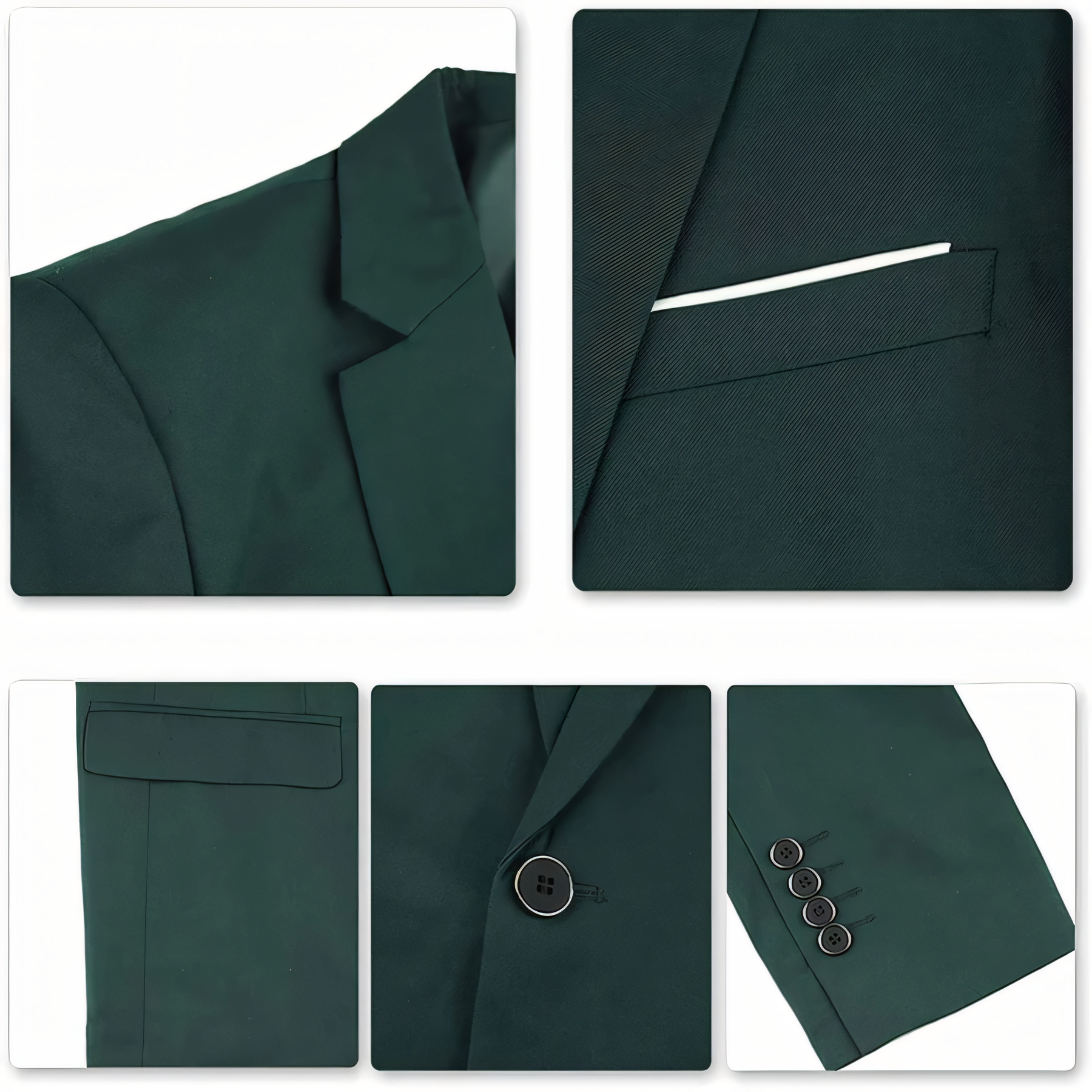 Men‘s 3 Piece Hunt Green Suits Slim Fit One Button Peak Lapel Solid Tuxedos