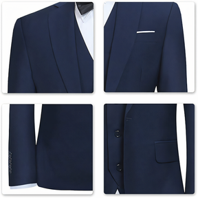 Men's 3 Piece Suits Slim Fit One Button Navy Blue Tuxedo