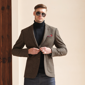 Men's Vintage Herringbone Brown Tweed Notch Lapel Blazer Jacket