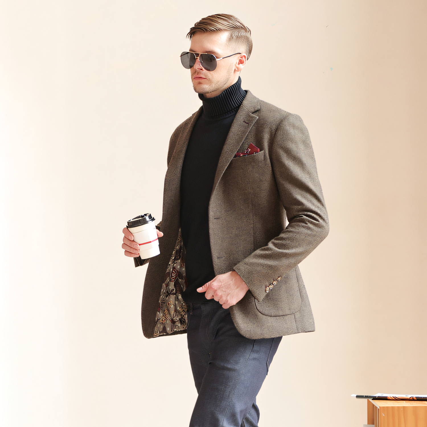 Men's Vintage Herringbone Brown Tweed Notch Lapel Blazer Jacket