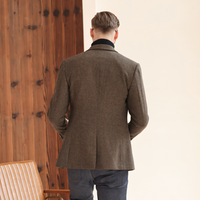 Men's Vintage Herringbone Brown Tweed Notch Lapel Blazer Jacket