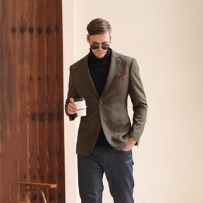 Men's Vintage Herringbone Brown Tweed Notch Lapel Blazer Jacket