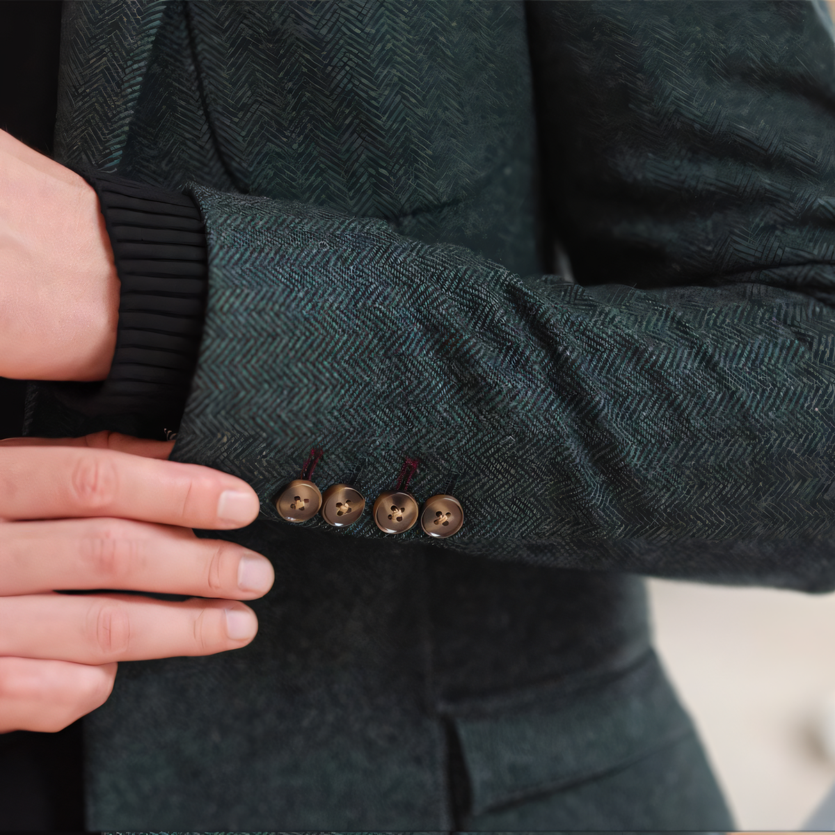 Men's Vintage Herringbone Teal Tweed Notch Lapel Blazer Jacket