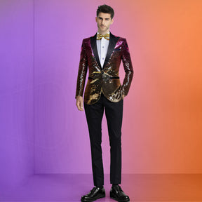 Men's 2 Pieces Notch Closure Collar Gradient Sequin Party Event Tuxedo