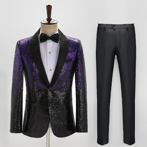 Men's 2 Pieces Notch Closure Collar Gradient Sequin Party Event Tuxedo