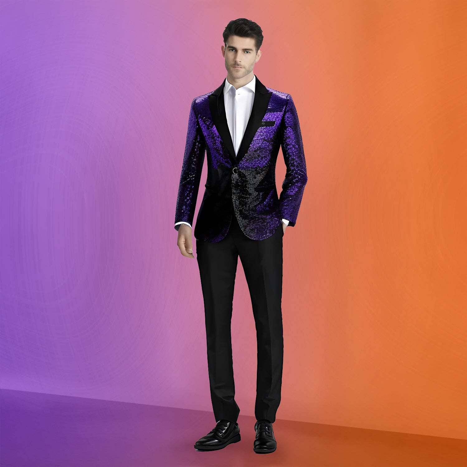 Men's 2 Pieces Notch Closure Collar Gradient Sequin Party Event Tuxedo