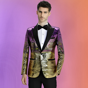 Men's 2 Pieces Notch Closure Collar Gradient Sequin Party Event Tuxedo