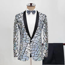 Men's 2 Pieces Fashion Prism Silver Sequin Party Tuxedo