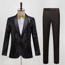 Men's 2 Pieces Slim Fit Blazer Black Embroidery Sequin Tuxedo