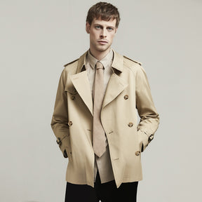 Men's Casual Double Breasted Short London Trench Coat