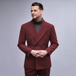 2 Piece Double Breasted Herringbone Tweed Peaky Lapel Suit