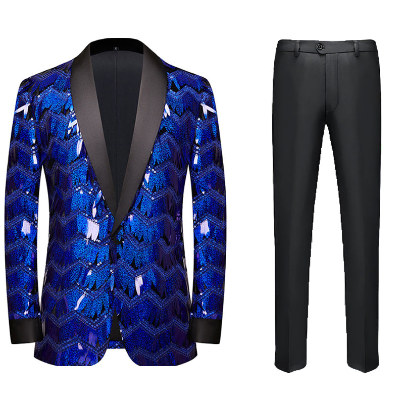 Men's Fashion 2 Pieces Suit Tassels Sequin Tuxedo