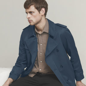 Men's Casual Double Breasted Short London Trench Coat