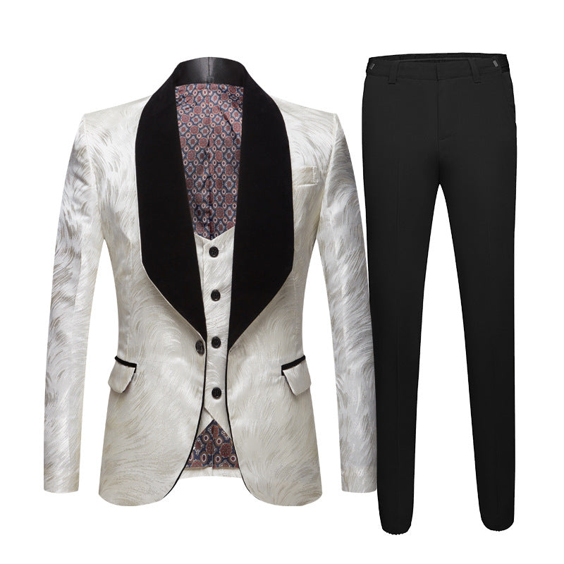 Men's 3 Pieces Suit Textured Print Shawl collar Tuxedo