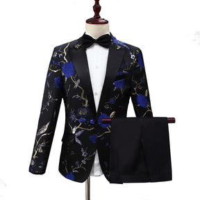 Men's 2  Pieces Golden Shining Bird Song Forest Embroidery Suit