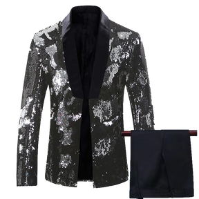 Men's 2 Pieces Suit Two-Tone Sequin Shawl Collar Tuxedo