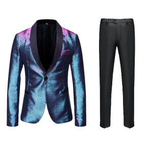 Men's 2 Pieces Glitter Gradient Iridescent Shawl Collar Sequin Tuxedo