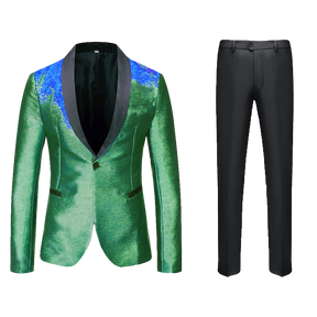 Men's 2 Pieces Glitter Gradient Iridescent Shawl Collar Sequin Tuxedo