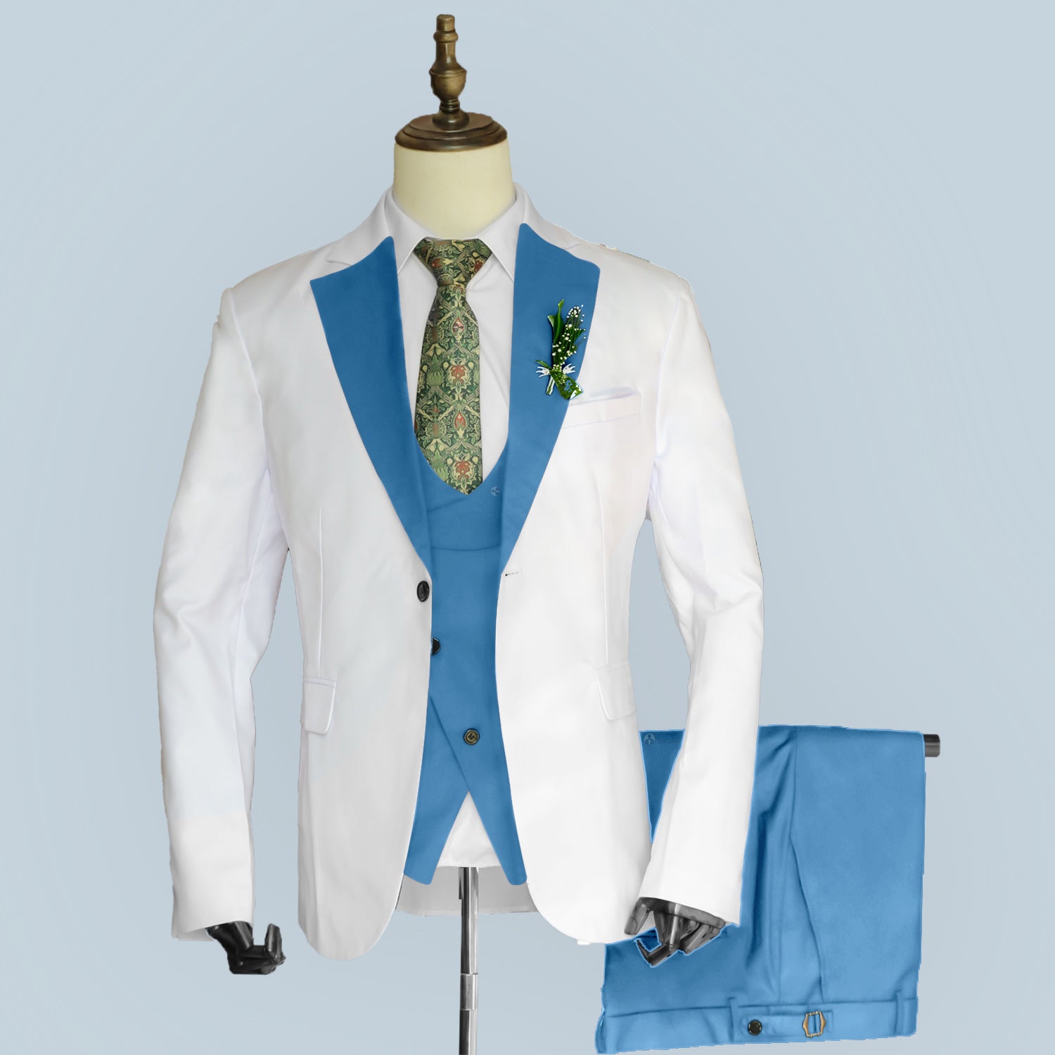 Men's Slim Fit 3 Piece Notched Lapel White Tuxedo