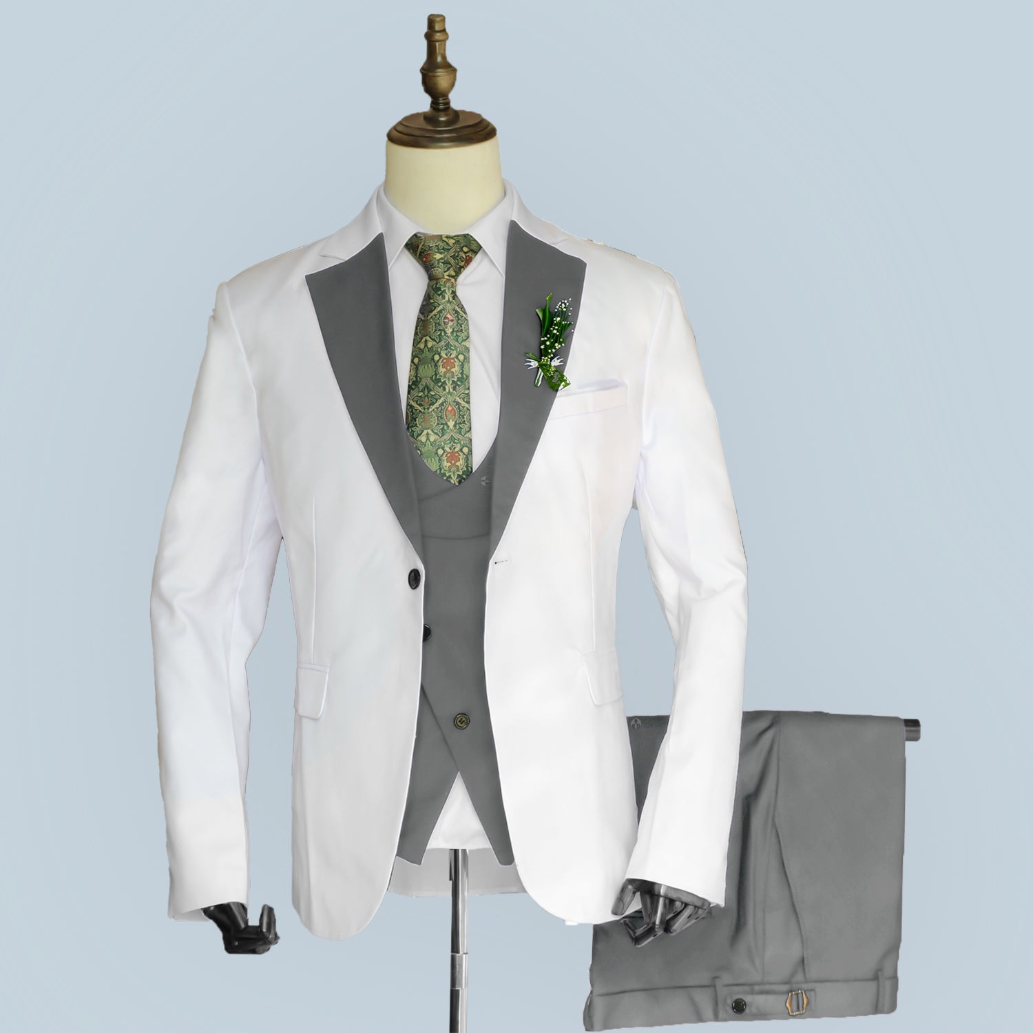 Men's Slim Fit 3 Piece Notched Lapel White Tuxedo