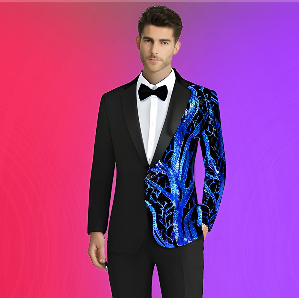 Men's 2 Pieces Suit Sequin Branches Black Tuxedo