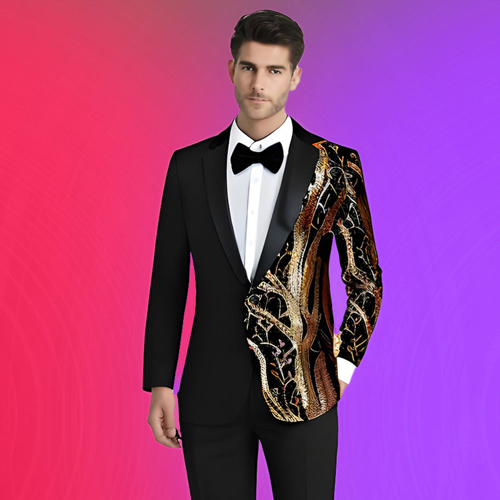 Men's 2 Pieces Suit Sequin Branches Black Tuxedo