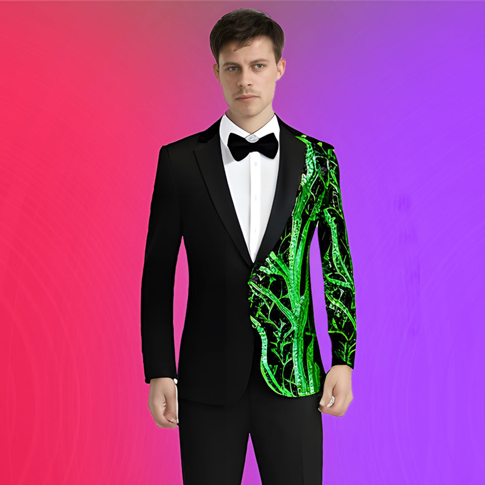 Men's 2 Pieces Suit Sequin Branches Black Tuxedo