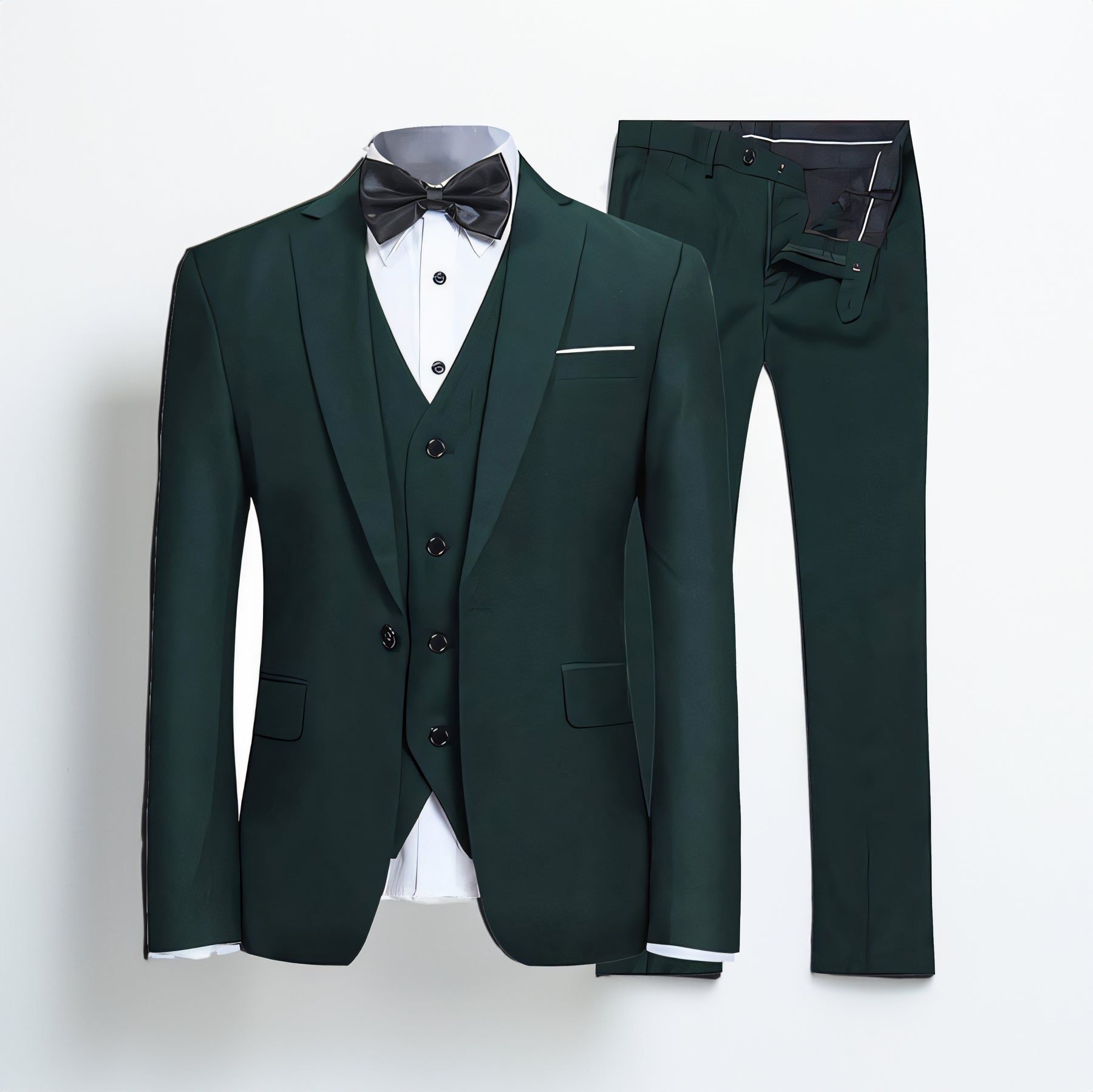 Men‘s 3 Piece Hunt Green Suits Slim Fit One Button Peak Lapel Solid Tuxedos