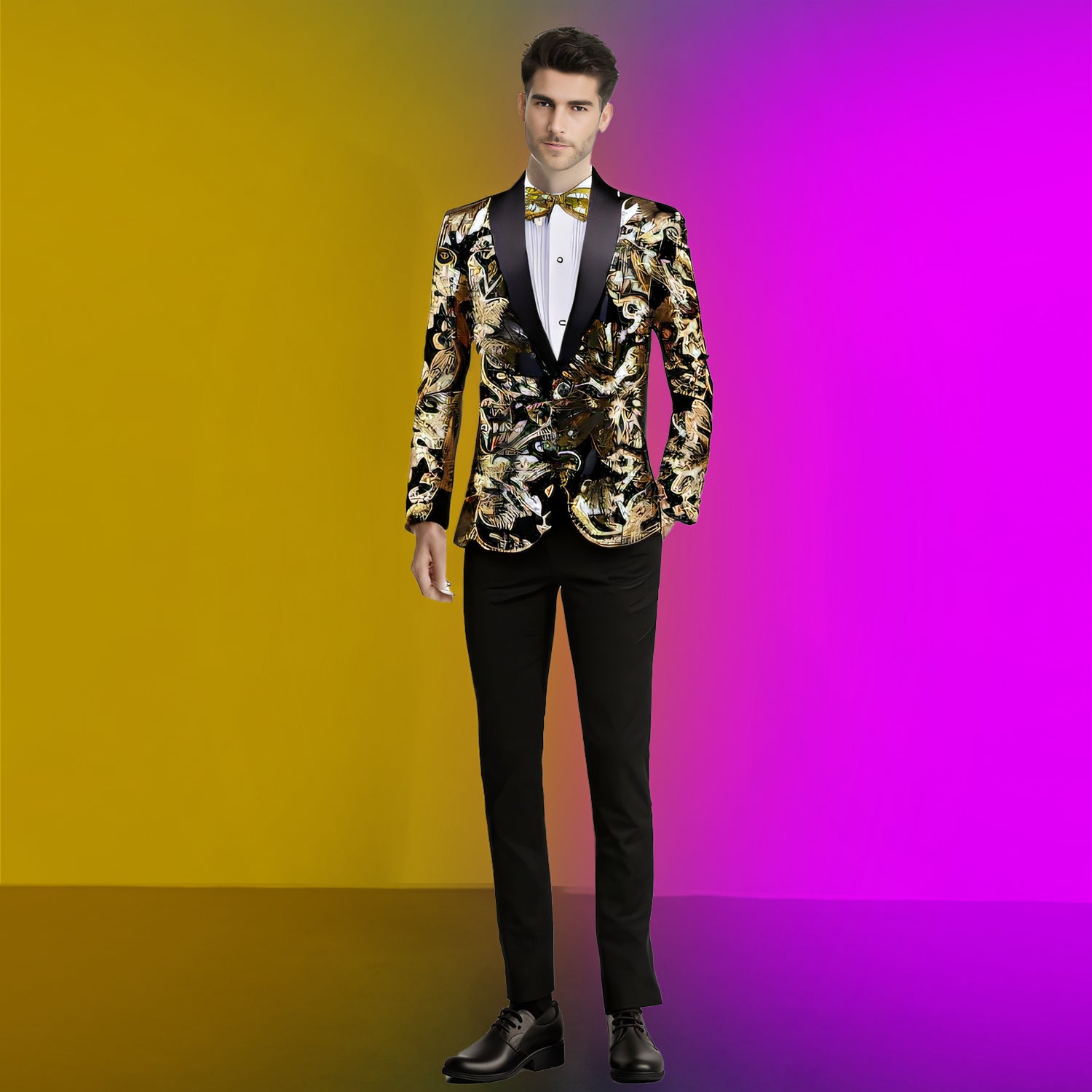 Men's 2 Pieces Slim Fit Embroidered Golden Sequin Tuxedo