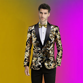 Men's 2 Pieces Slim Fit Embroidered Golden Sequin Tuxedo