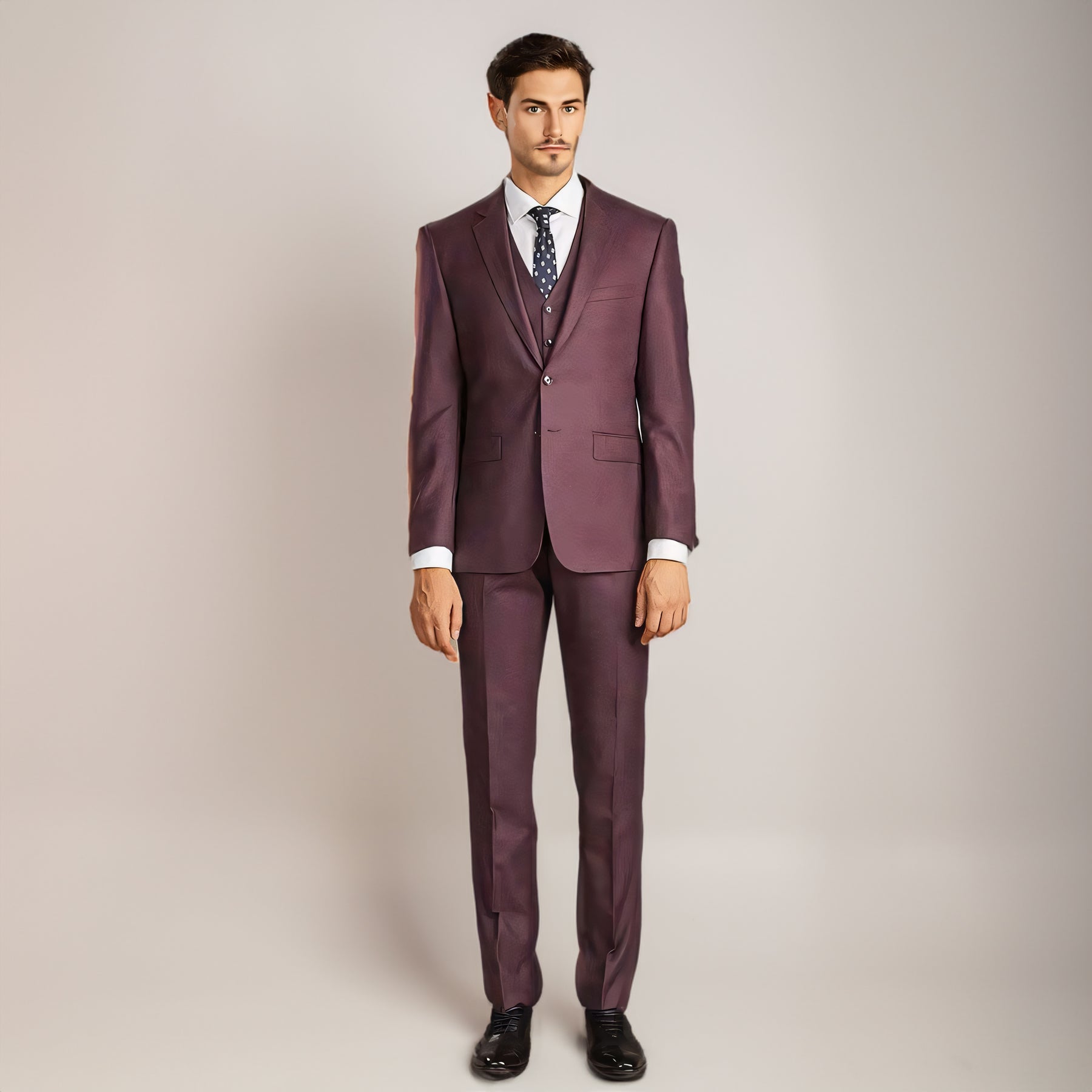 Men's 3 Pieces Suit Slim Fit Peak Lapel Burgundy Wedding Tuxedo