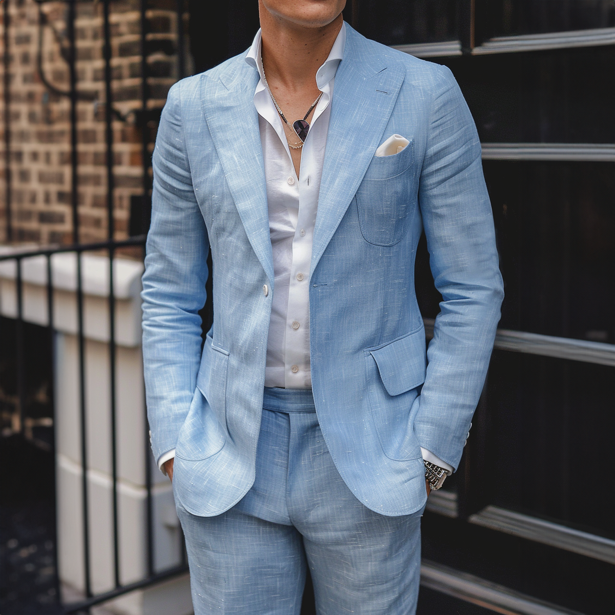 Men's Casual Formal 2 Pcs Summer Linen Peaky Lapel Suit